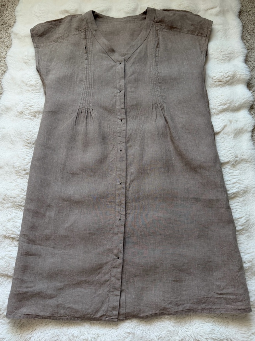 J. Jill Button Down Mini Linen Dress in Beige Neutral Tone / Boho Minimalist-XS - Picture 10 of 15
